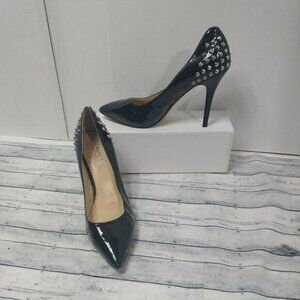 Andrew Stevens SZ 9M Patent Black Studded Stiletto  Biker Heels